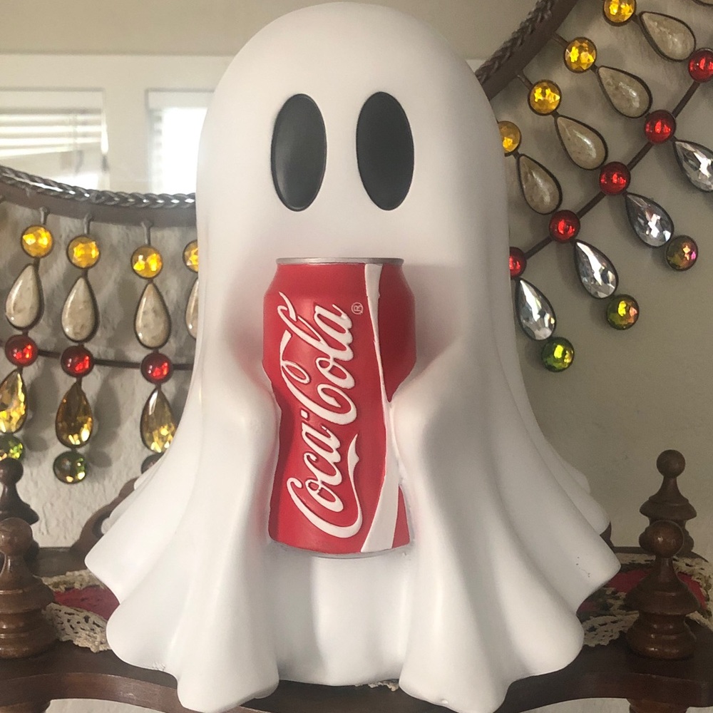 NEW Coca Cola White Ghost Figurine w/ Red & White Coca-Cola Can